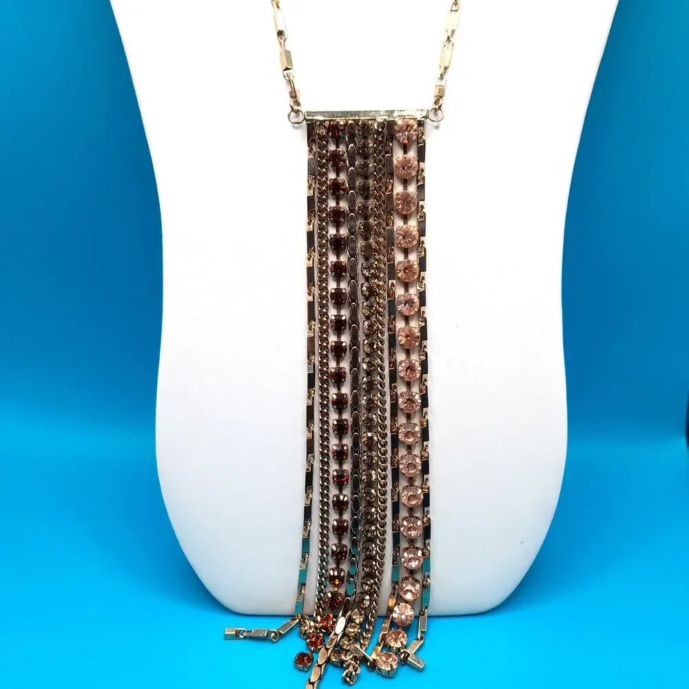 Rhinestone Chain Fringe Tassel Necklace, Made in Vietnam, 20